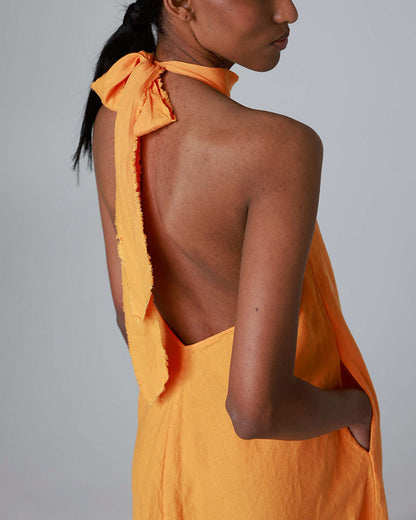 Bright cotton and linen backless strappy dress