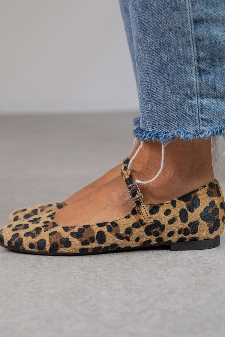 Leopard Print Faux Flats with Adjustable Strap