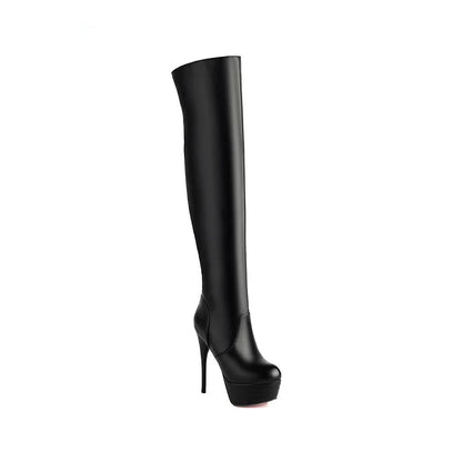 Patchwork Round Toe Stiletto Heel Platform Over The Knee Boots