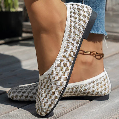 Square Toe Plaid Pattern Casual Slip On Flats