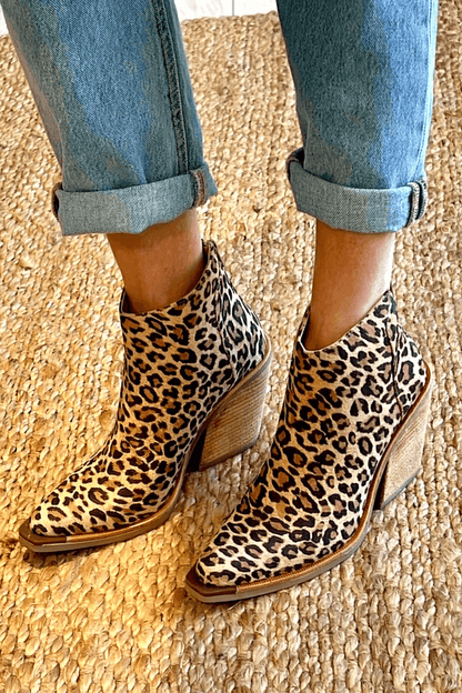 Leopard Print Chunky Heel Ankle Boots