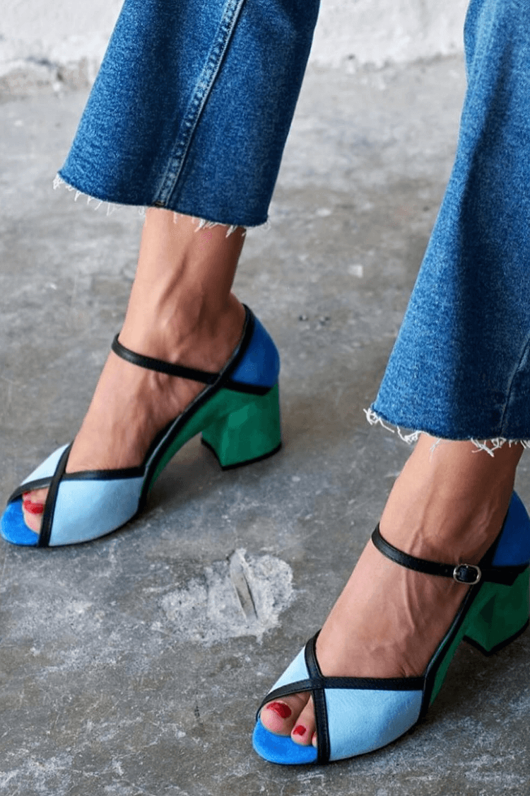 T-Strap Buckle Colorblock Stiletto Heels