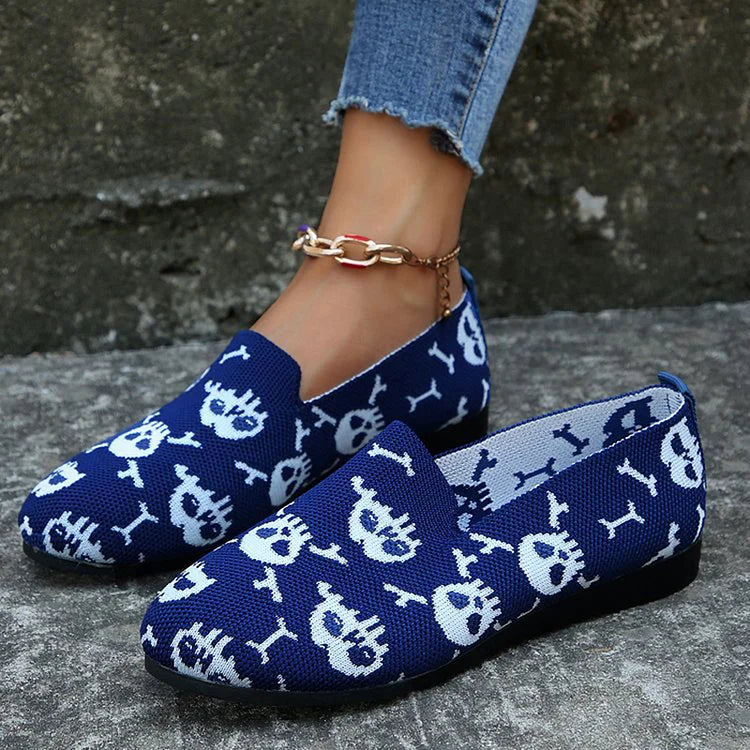 Halloween Skull Pattern Print Round Toe Slip On Loafers