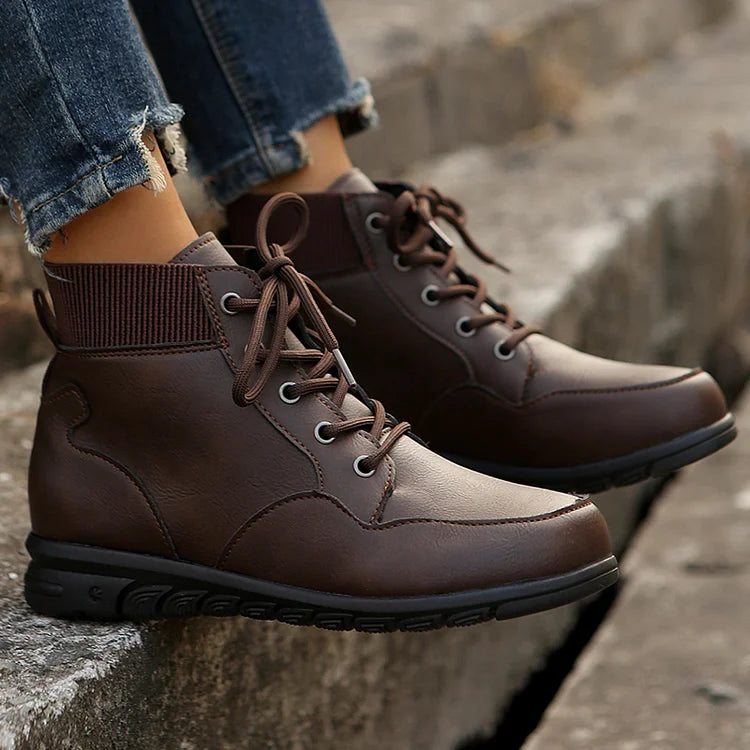 Patchwork Solid Color Round Toe Lace Up Martin Boots