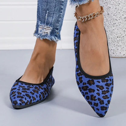 Leopard Print Pointed Toe Contrast Trim Casual Flats