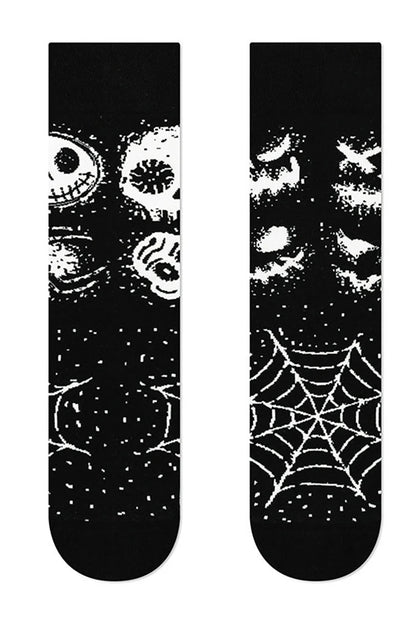 Calcetines de media pantorrilla con diseño de calavera, esqueleto, cactus y guitarra para Halloween 