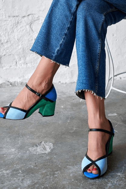 T-Strap Buckle Colorblock Stiletto Heels