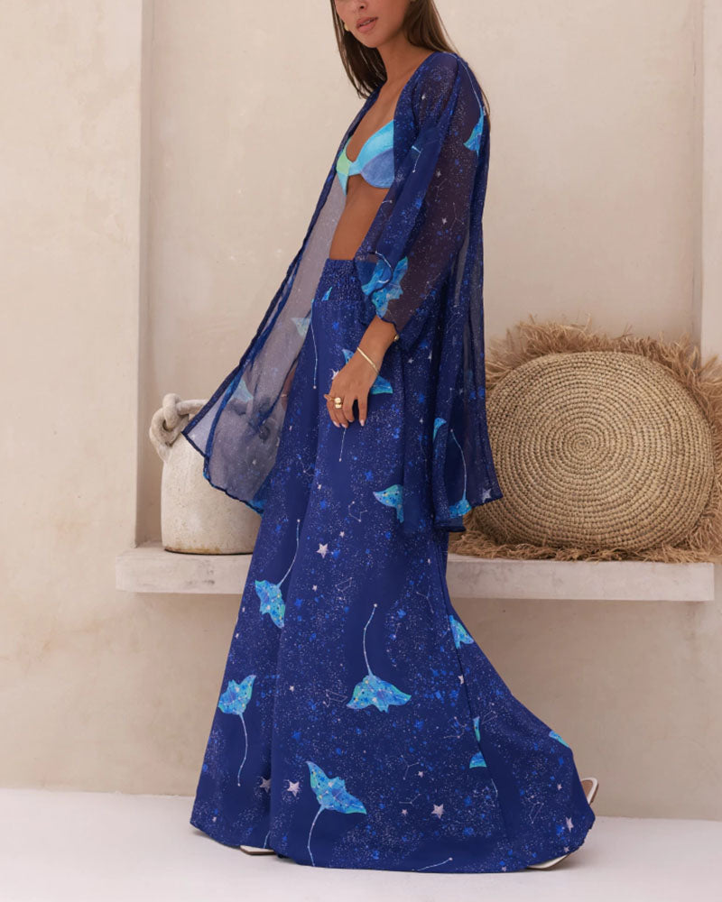 Starry sky blue printed casual two-piece set