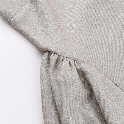 Mini abito slip a pieghe gonfio argento 
