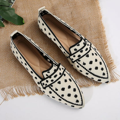 Dot Pattern Contrast Trim Pointed Toe Patchwork Flats