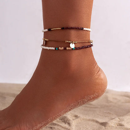 Boho Multilayer Beads Shell Starfish Decor Beach Anklet