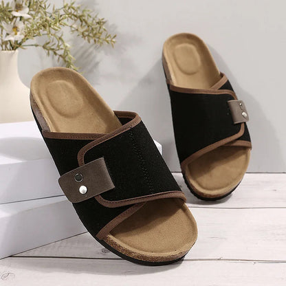 Contrast Binding Patchwork Studded Round Toe Soft-Soled Slippers