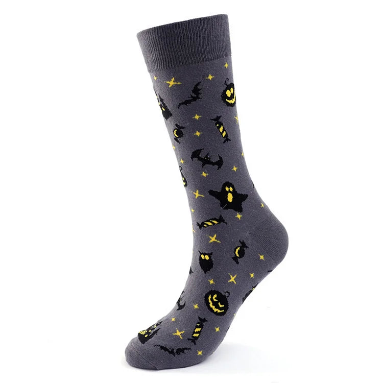 Halloween Ghost Pumpkin Skull Spider Cartoon Print Mid Calf Socks