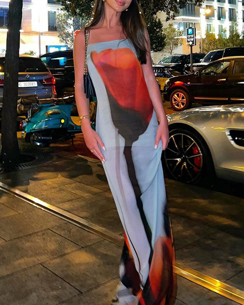 Vestido de tirantes transparente estampado sexy de moda 