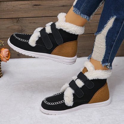 Fluffy Trim Stitch Detail Colorblock Round Toe Snow Boots