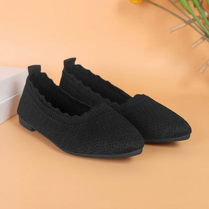 Knitted Solid Color Pointed Toe Patchwork Slip On Flats