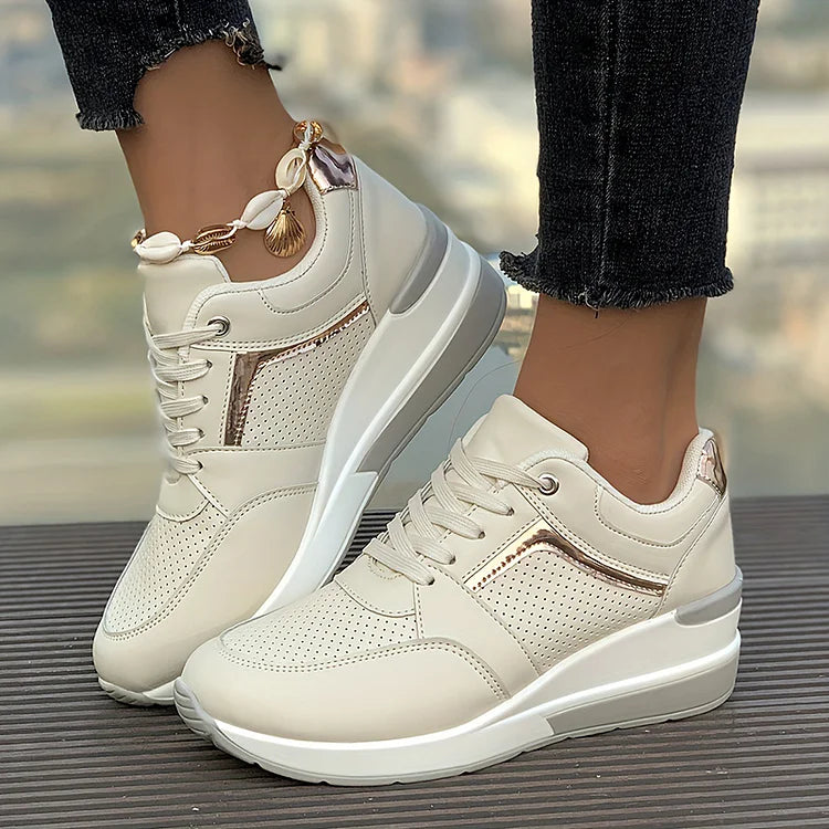 Casual Plain Lace Up Seam Wedge Breathable Sneakers