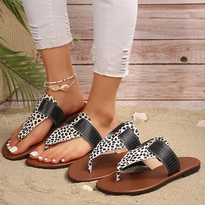 Cow Pattern Print Patchwork Flip Flops Round Toe Slippers