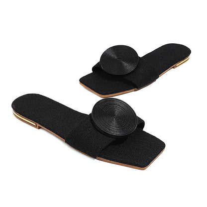 Metallic Decor Square Toe Outdoor Casual Slippers