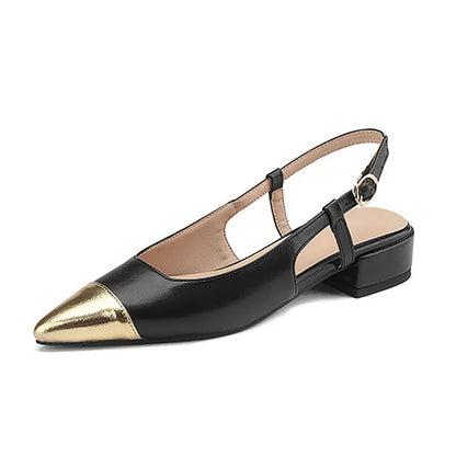 Color Block Pointy Toe Hollow Out Slingback Retro Flats