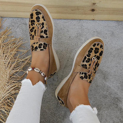 Leopard Print Knotted Detail Slip On Retro Loafers