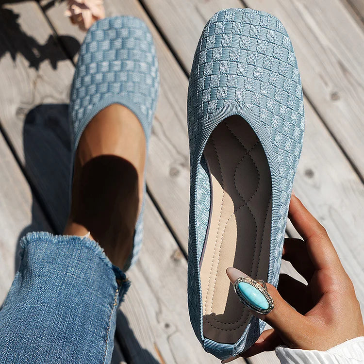 Square Toe Plaid Pattern Casual Slip On Flats