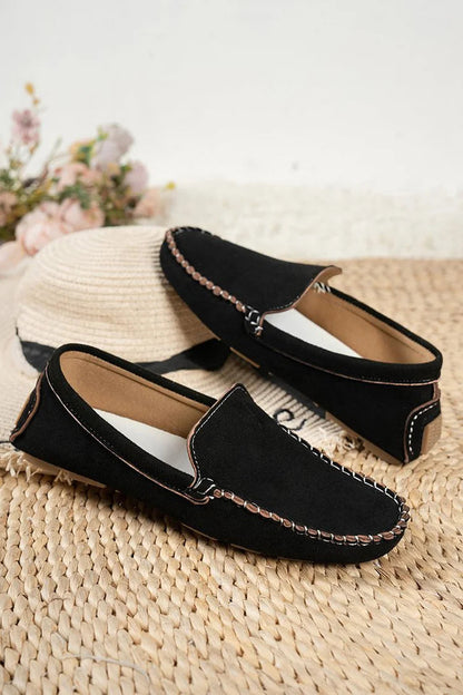 Stitch Detail Solid Color Round Toe Slip On Loafers