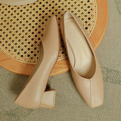 Elegant Square Toe Solid Color Slip On Chunky Heels