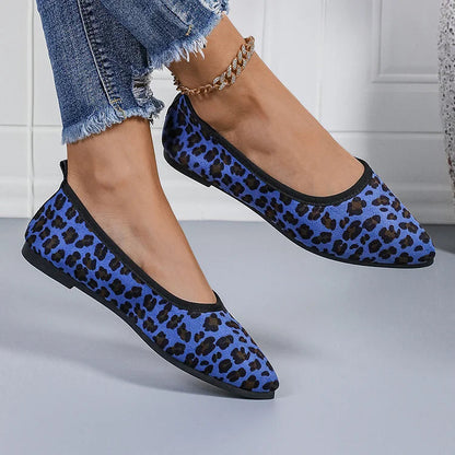 Leopard Print Pointed Toe Contrast Trim Casual Flats