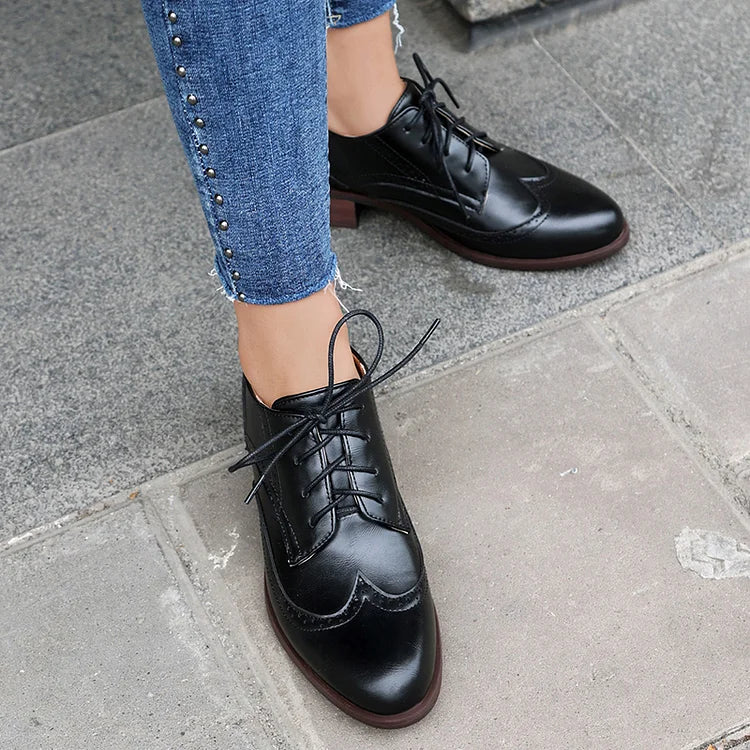 Color Block Lace Up Pointy Toe Casual Brogue Oxfords