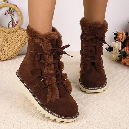 Round Toe Faux Fur Lined Lace Up Casual Snow Boots