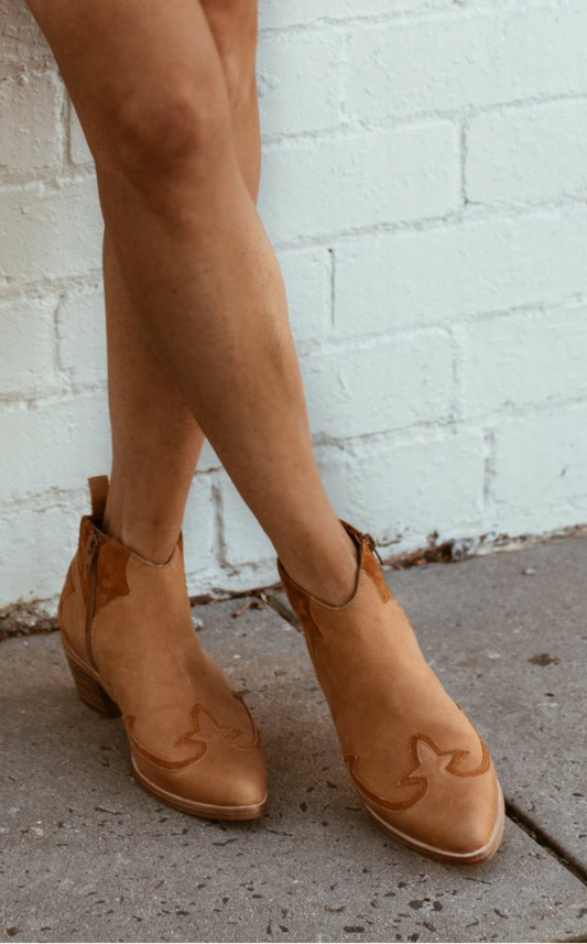 Western Suede Two-Tone Ankle Boots [Pre Order]