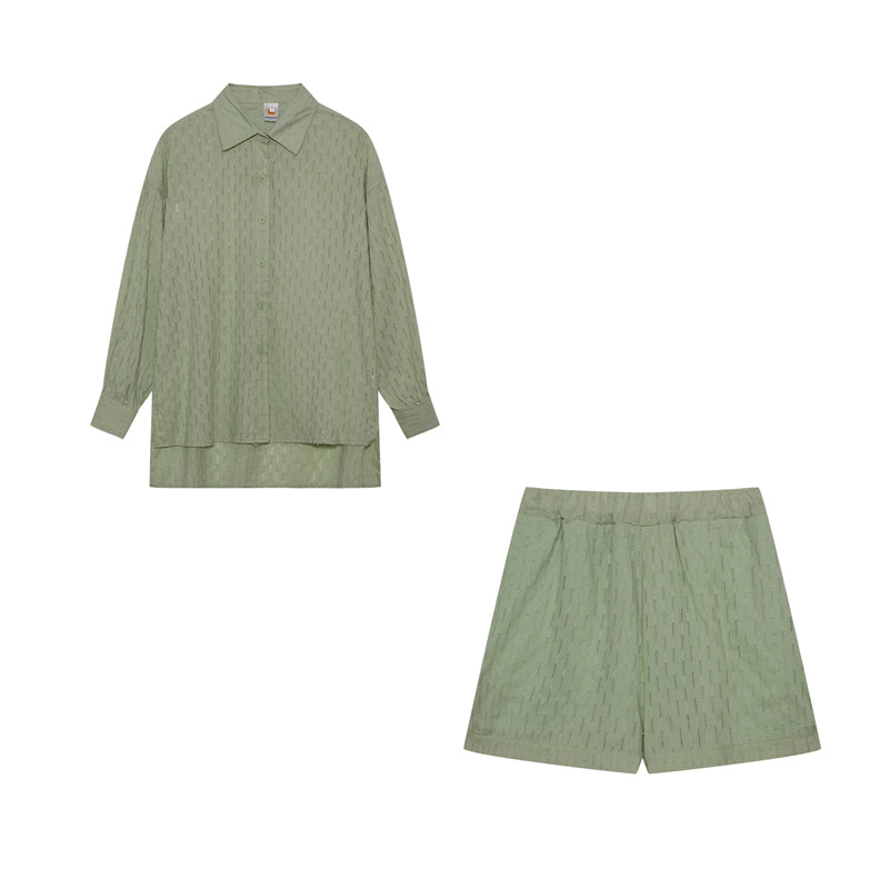 Jacquard Bubble Sleeves Shirt & Shorts Suits
