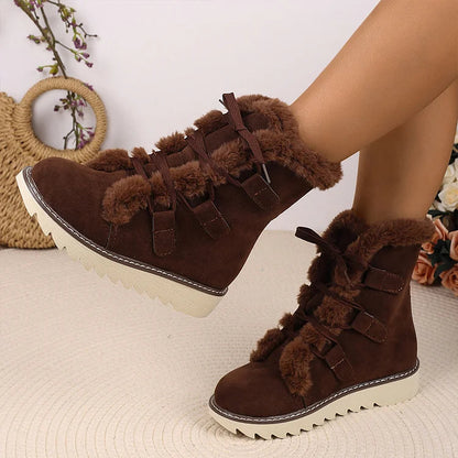 Round Toe Faux Fur Lined Lace Up Casual Snow Boots