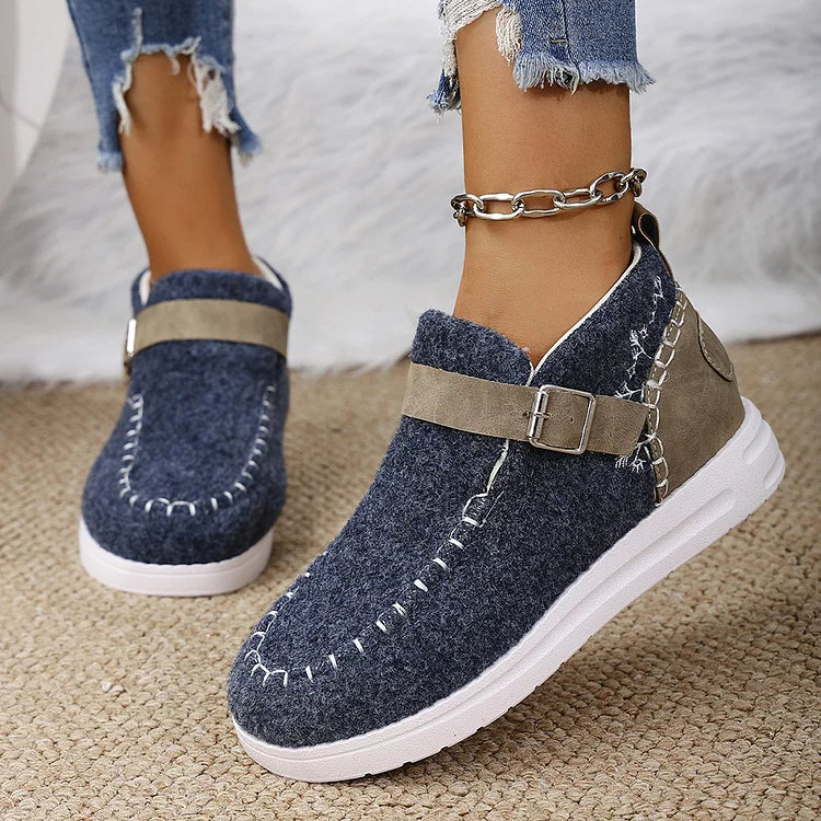 Colorblock Stitch Detail Patchwork Strap Buckle Round Toe Snow Boots