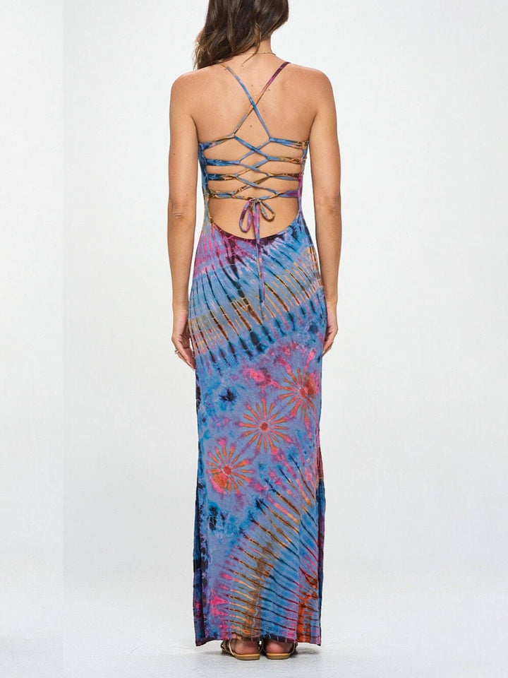 Vacay-Mode Tie Dye Spandex Maxi Dress