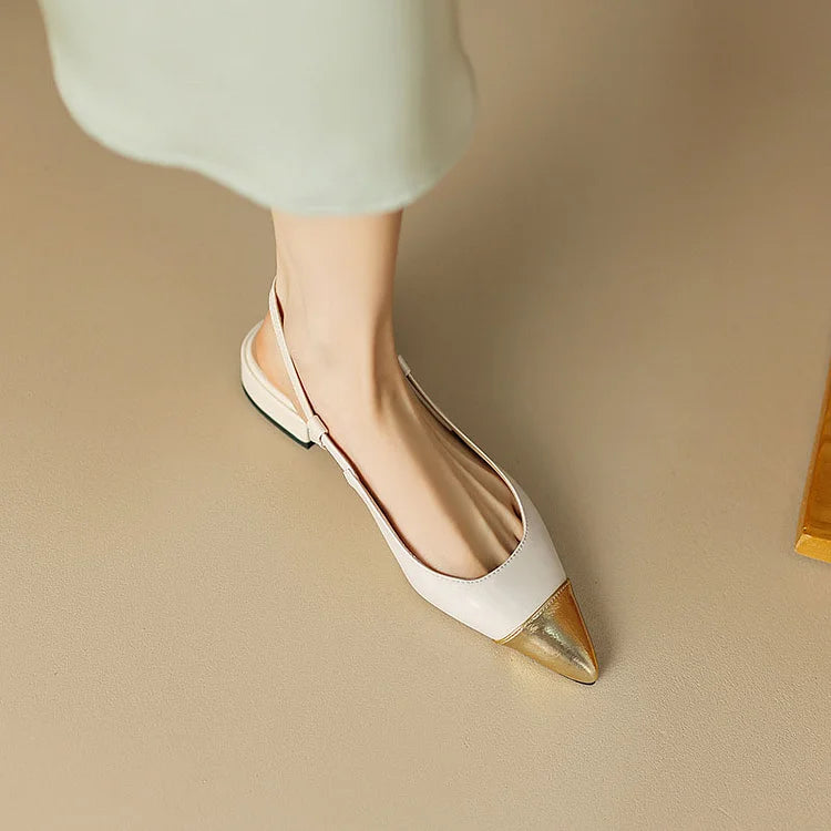 Color Block Pointy Toe Hollow Out Slingback Retro Flats