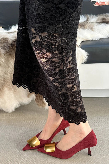 Metal Decor Leopard Print Pointed Toe Stiletto Heels