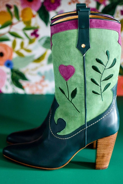 Green Heart Embroidered Cowboy Boots [Pre Order]