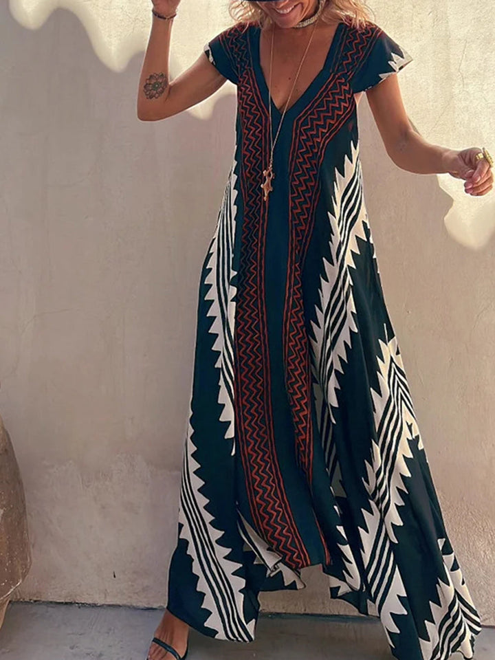 Vestido largo con estampado azteca bohemio de Shannon 