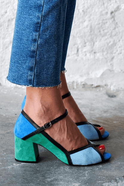 T-Strap Buckle Colorblock Stiletto Heels