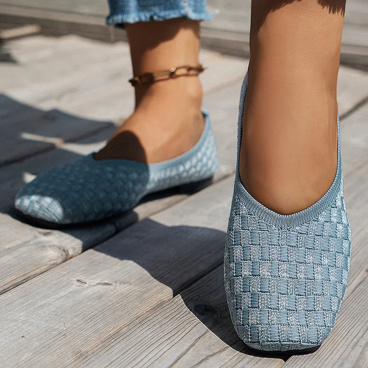 Square Toe Plaid Pattern Casual Slip On Flats