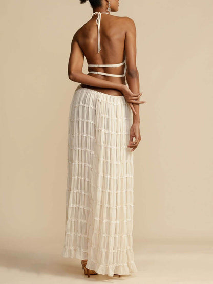 Charm Pleated Drawstring Waist Tiered Maxi Skirt