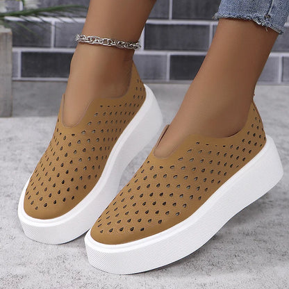 Casual Solid Color Hollow Out U-Cut Platform Loafers