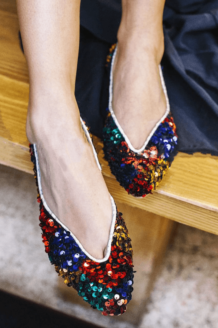 Multicolor Sequin V-Cut Glam Slip-On Flats [Pre Order]