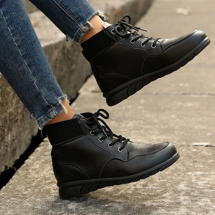 Patchwork Solid Color Round Toe Lace Up Martin Boots