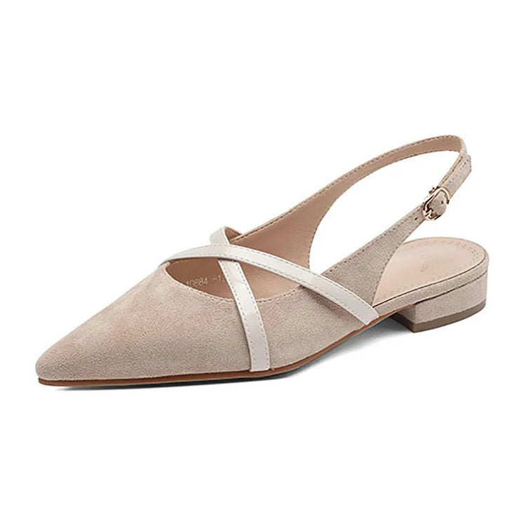 Faux Suede Pointy Toe Cross Strap Slingback Casual Flats