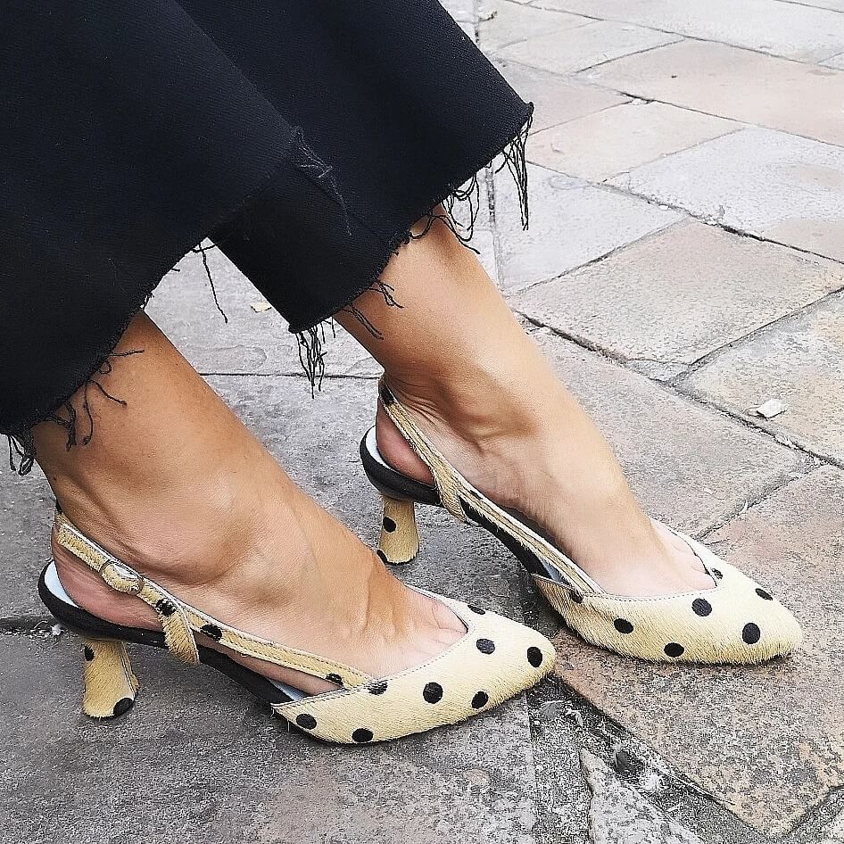 Golden Polka Dot Slingbacks. Heels [Pre Order]