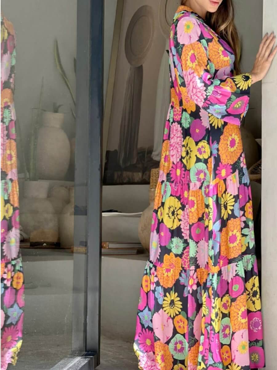 Long Sleeve V-Neck Floral Maxi Dress